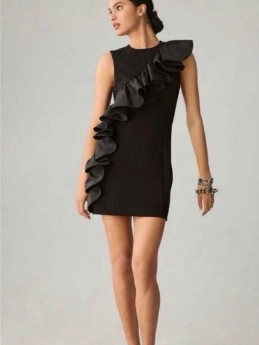 Hutch Black Satin Ruffle Mini Black Dress Size Small